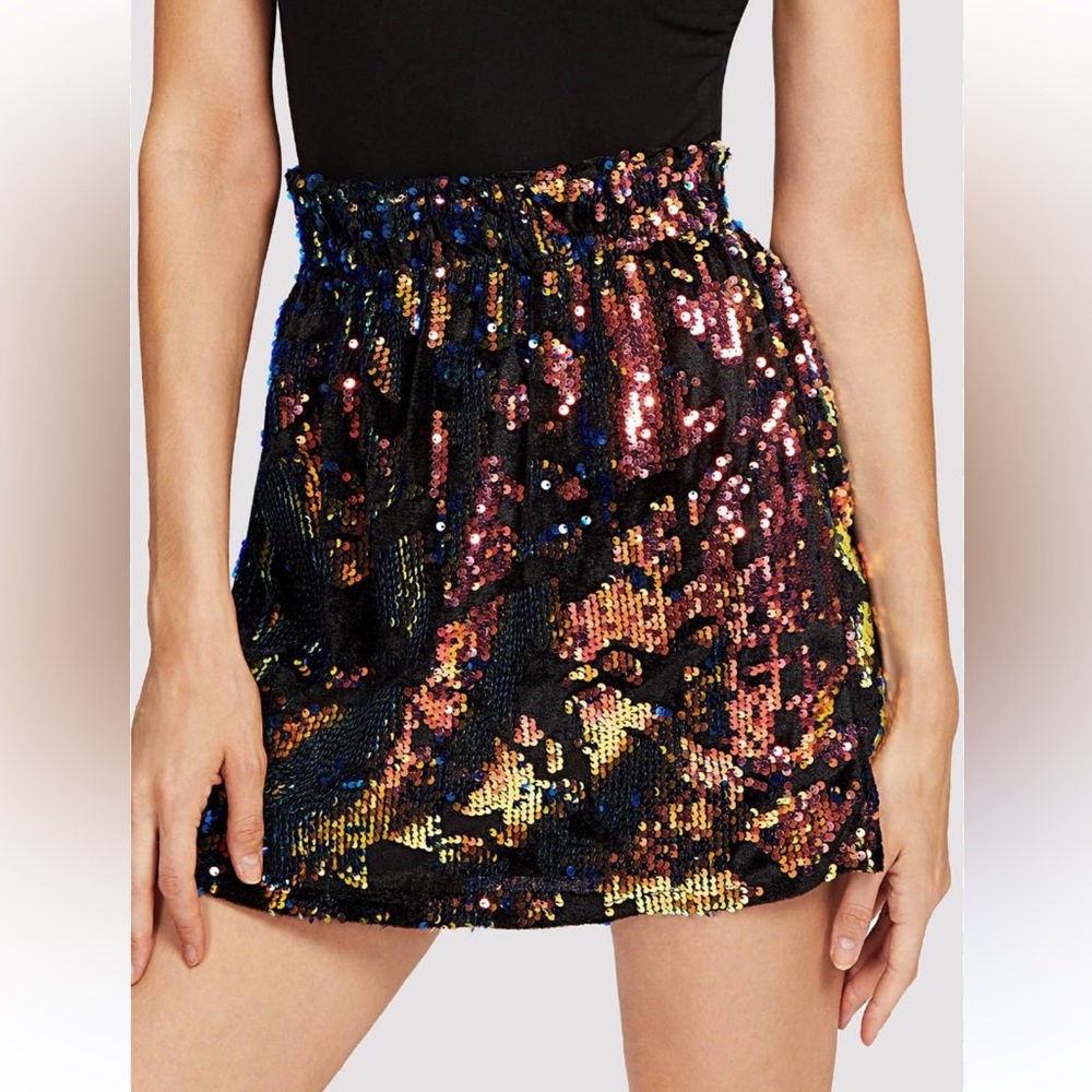 ZARA SEQUINNED MINI SKIRT MULTICOLOURED